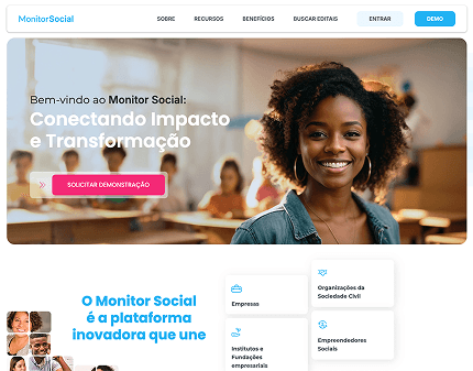 Tela da plataforma Monitor Social para gestão de projetos socioculturais