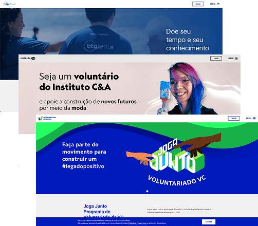 Tela da plataforma Lab For Good para gestão de programas de voluntariado.